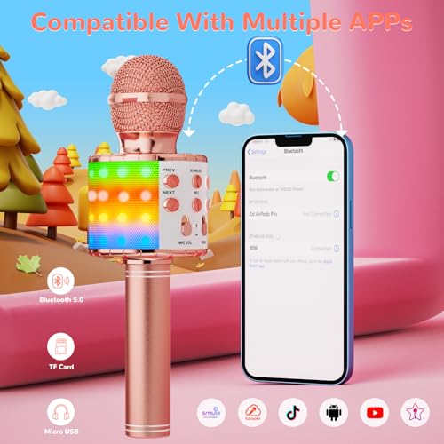 Detalle de Ankuka Microphone karaoké sans fil 4 en 1 avec LED — lecteur BT, enregistreur et haut-parleur