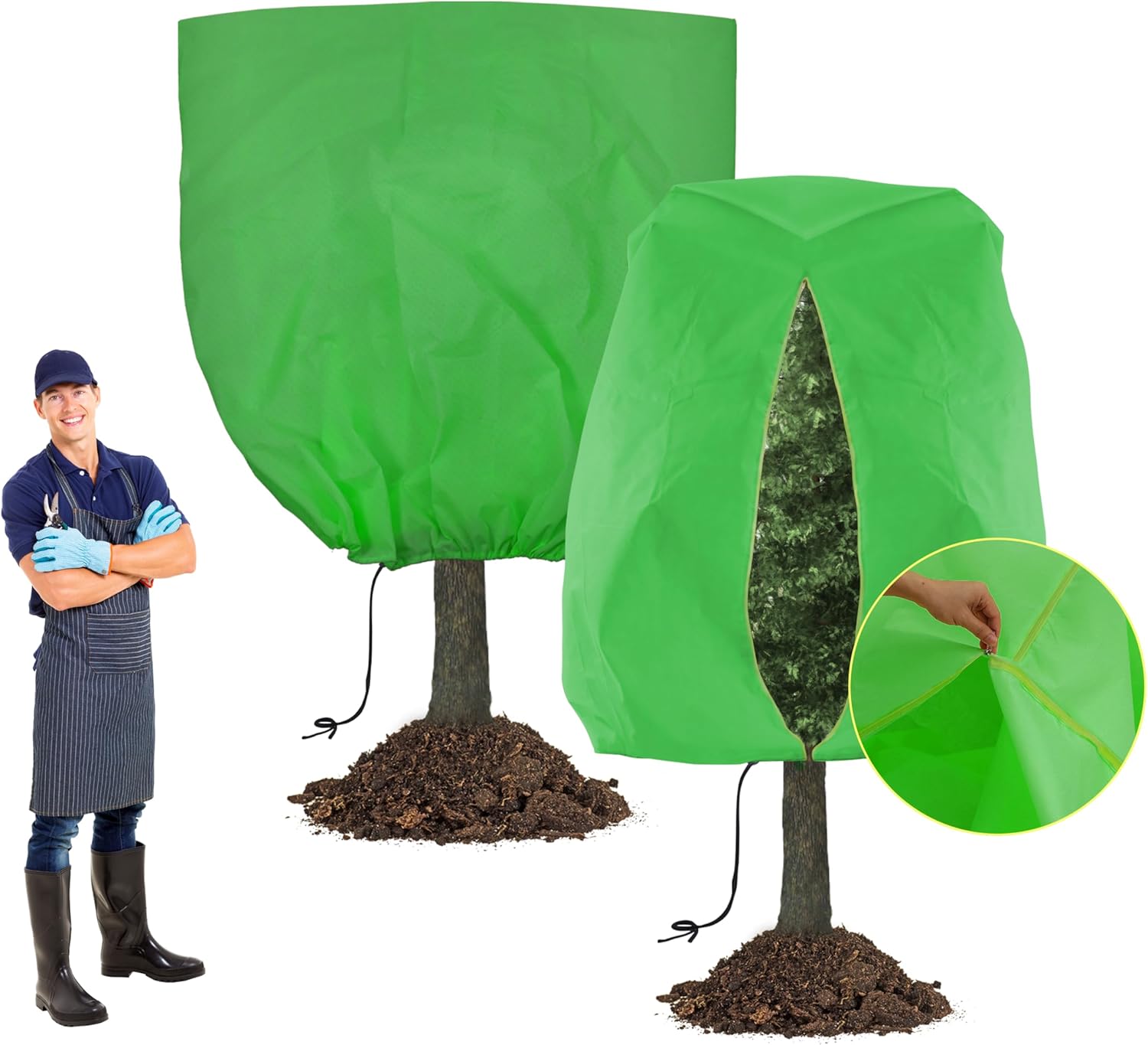 2er-Pack große Pflanzenabdeckungen für den Winterschutz (240 x 200 cm) mit Reißverschluss-Kordelzug