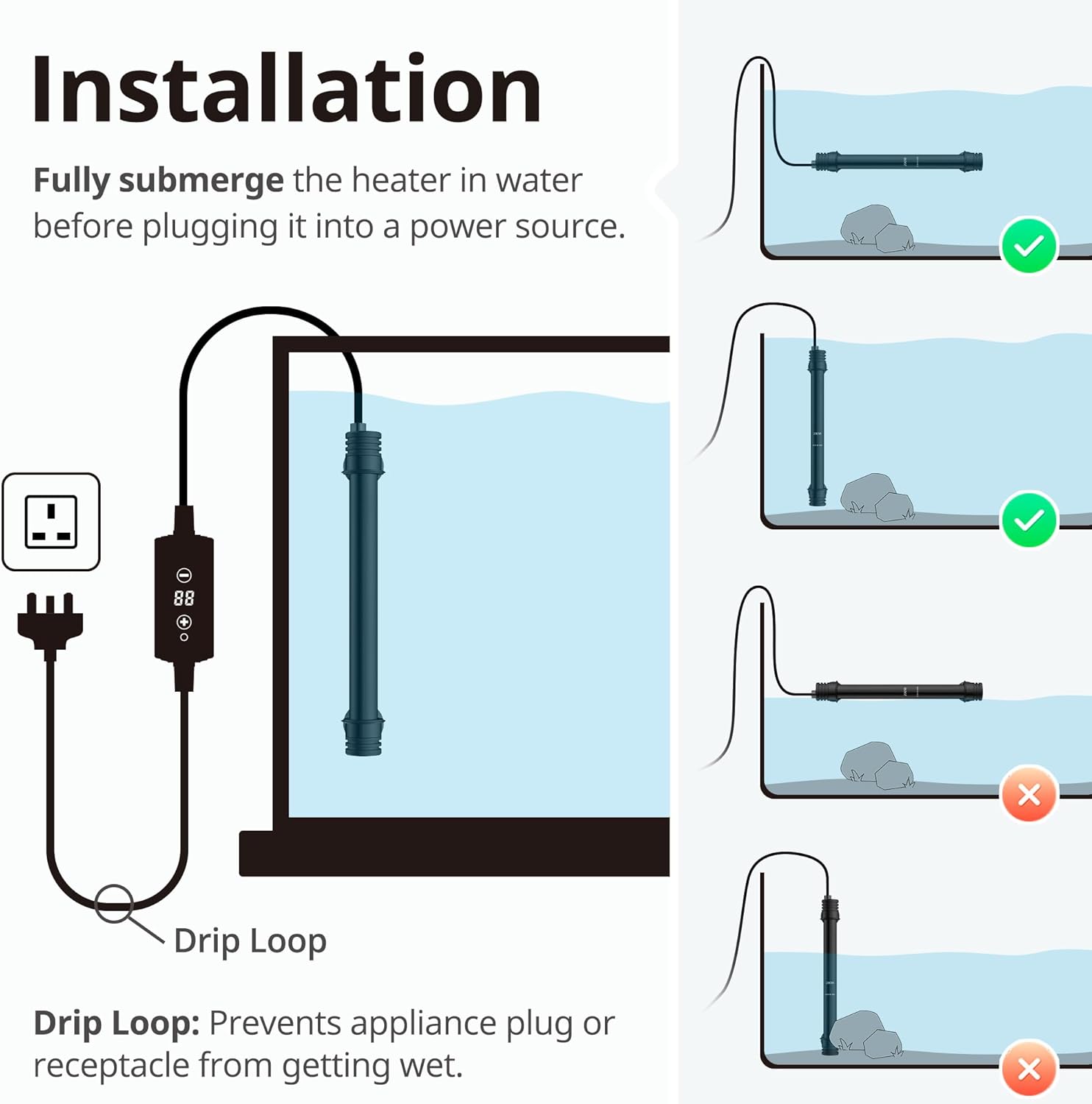 Detalle de 300W NICREW fish tank heater for 250L