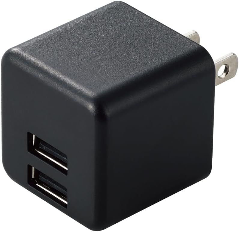 Detalle de エレコム EC-AC3912BK USB充電器 12W・2ポート・折りたたみ式プラグ
