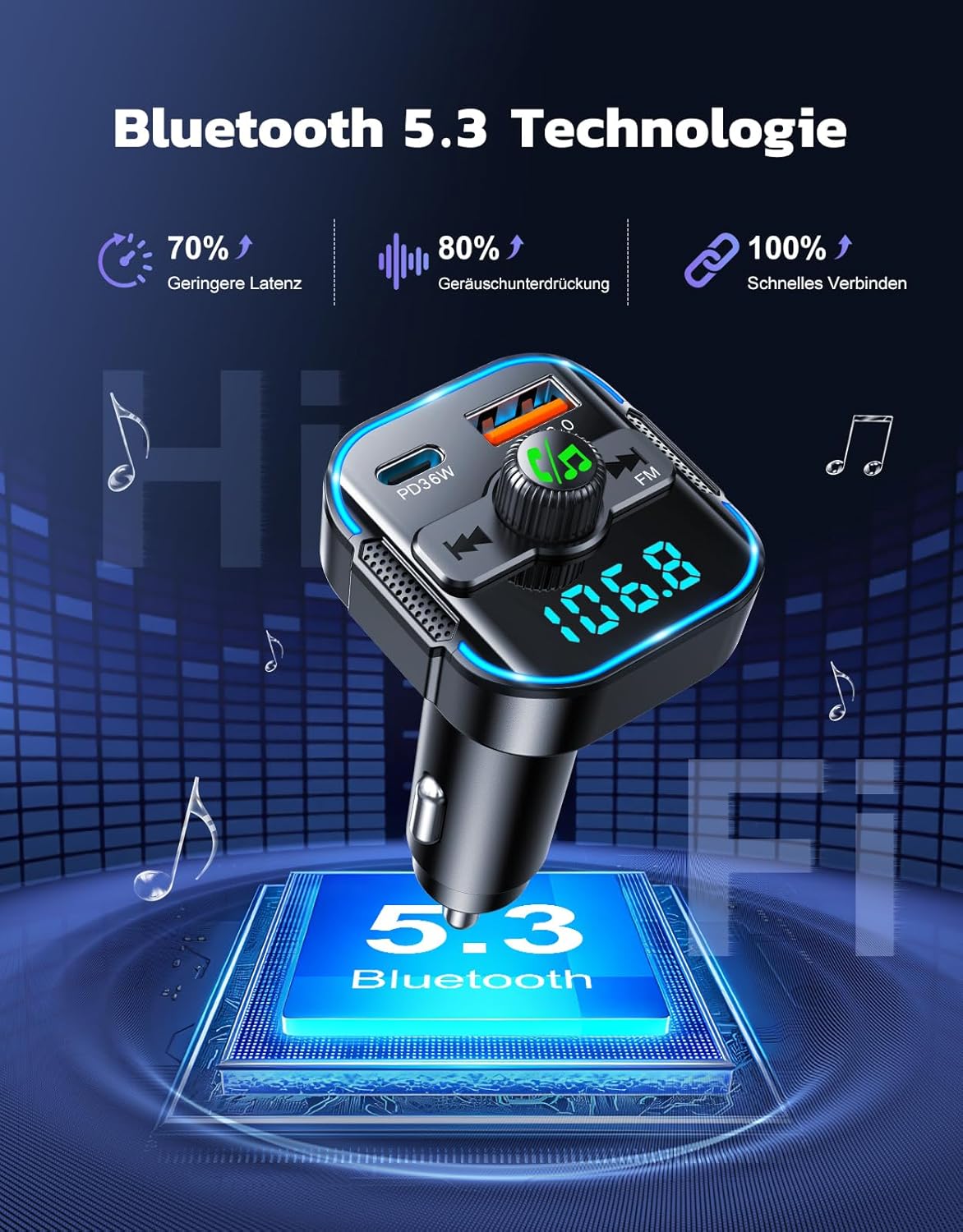 Thumbnail 3 de Glangeh 54W Auto Bluetooth Transmitter
