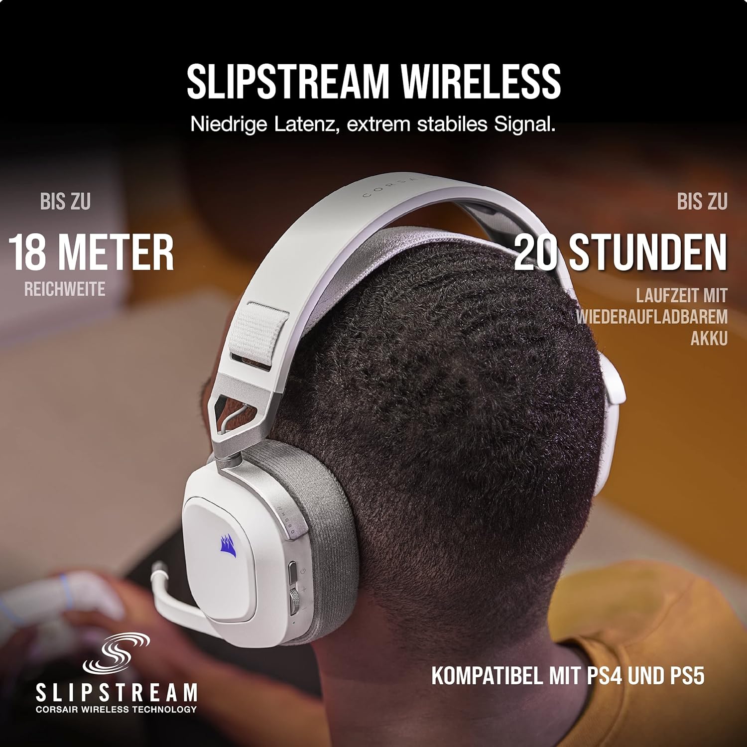 Detalle de Corsair HS80 RGB Wireless Multiplattform Gaming-Headset (Dolby Atmos, iCUE, omnidirektionales Mikrofon) in Weiß