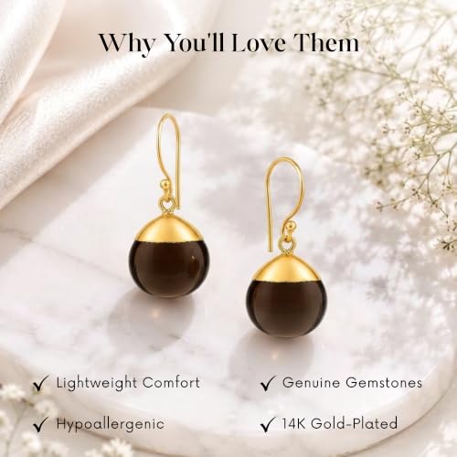 Detalle de GEMPIRES Nature’s Treasure Smoky Quartz Teardrop Earrings – Gold Plated, Hypoallergenic Handmade Gift