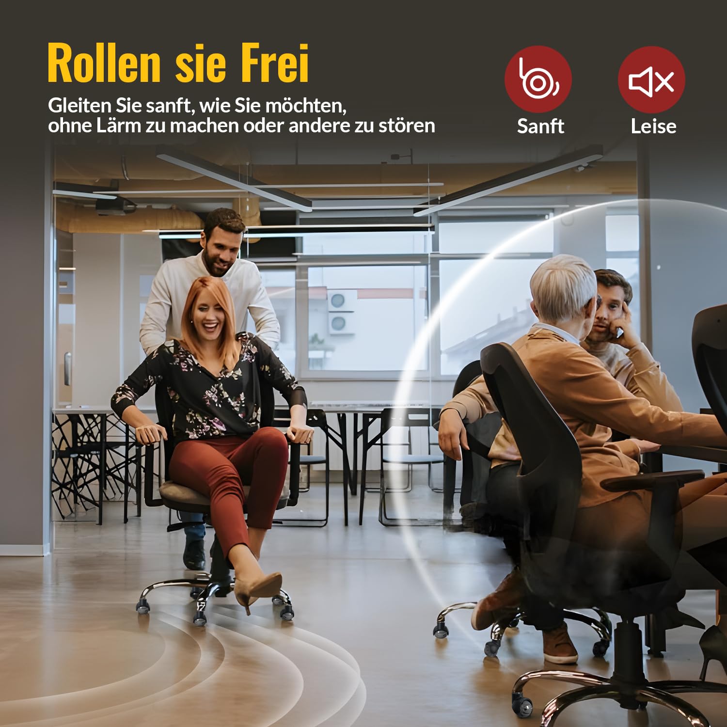 Thumbnail 2 de HOLKIE Bürostuhl Rollen 5er-Set, 11x22 mm, 360° drehbar & leise (Grau, Polyurethan)