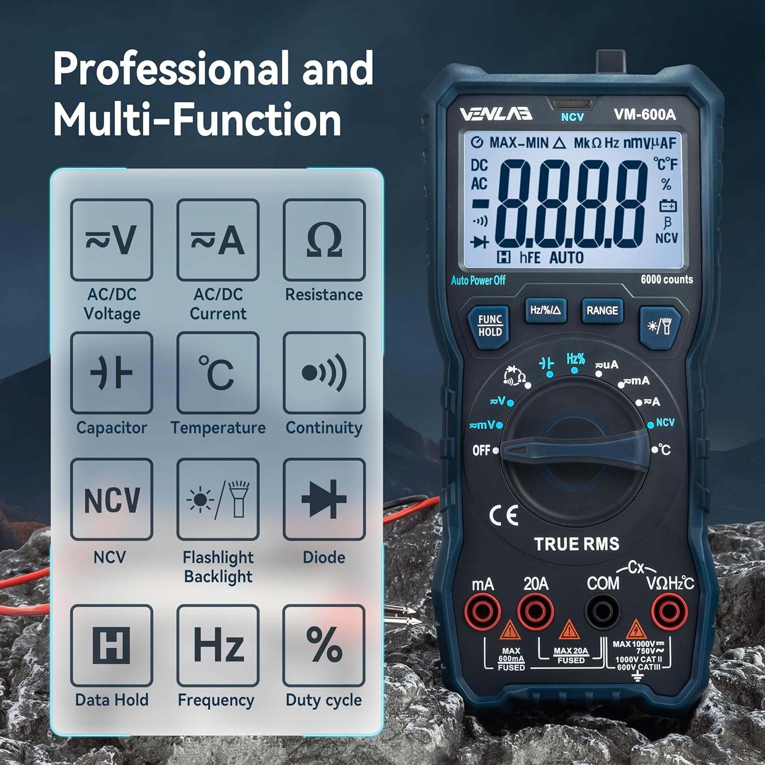Detalle 2 de VENLAB digital multimeter TRMS, 6000 counts