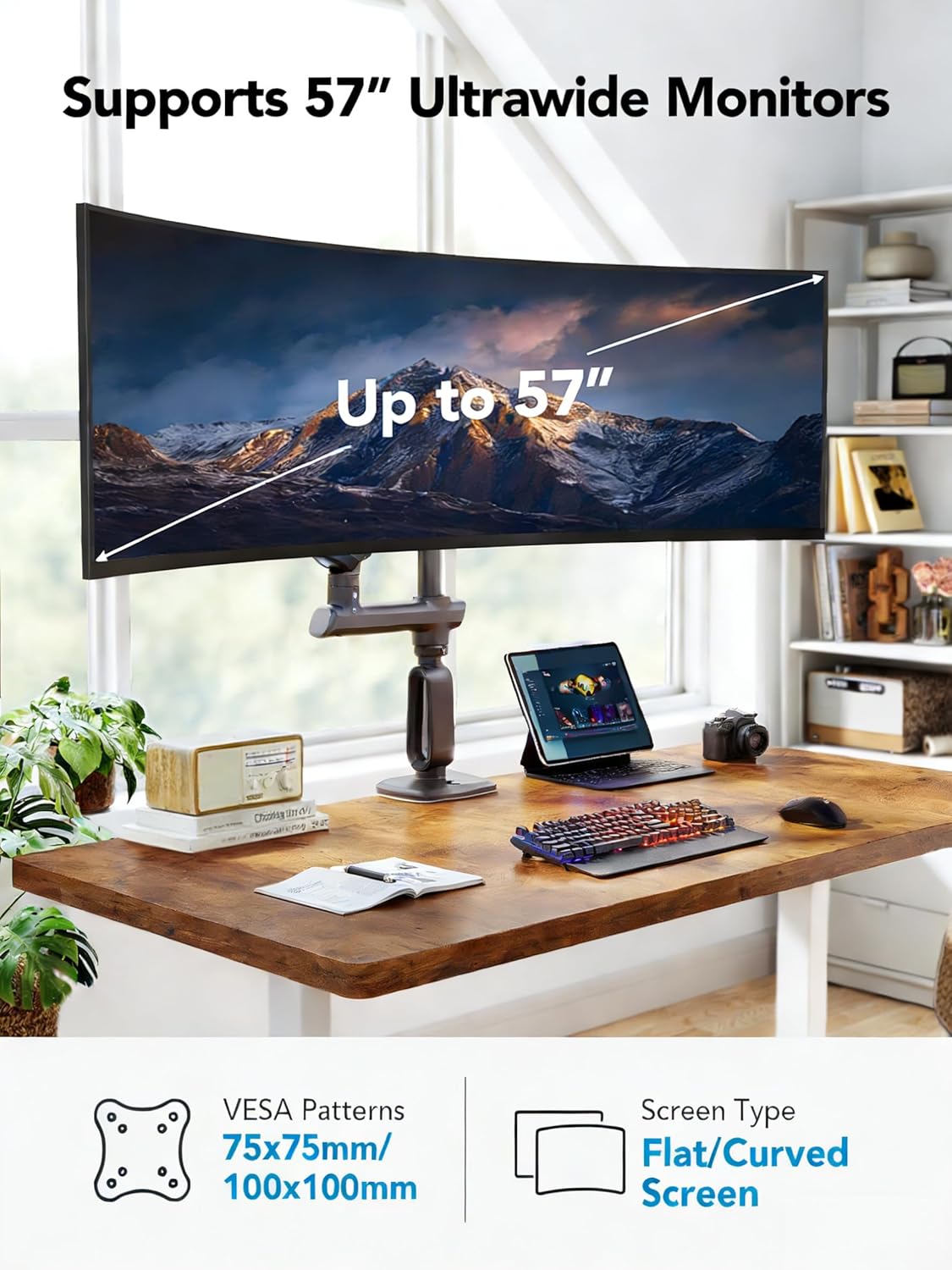 Detalle 2 de HUANUO braccio per monitor ultrawide 49" heavy duty con VESA 75x75/100x100 e supporto fino a 18 kg