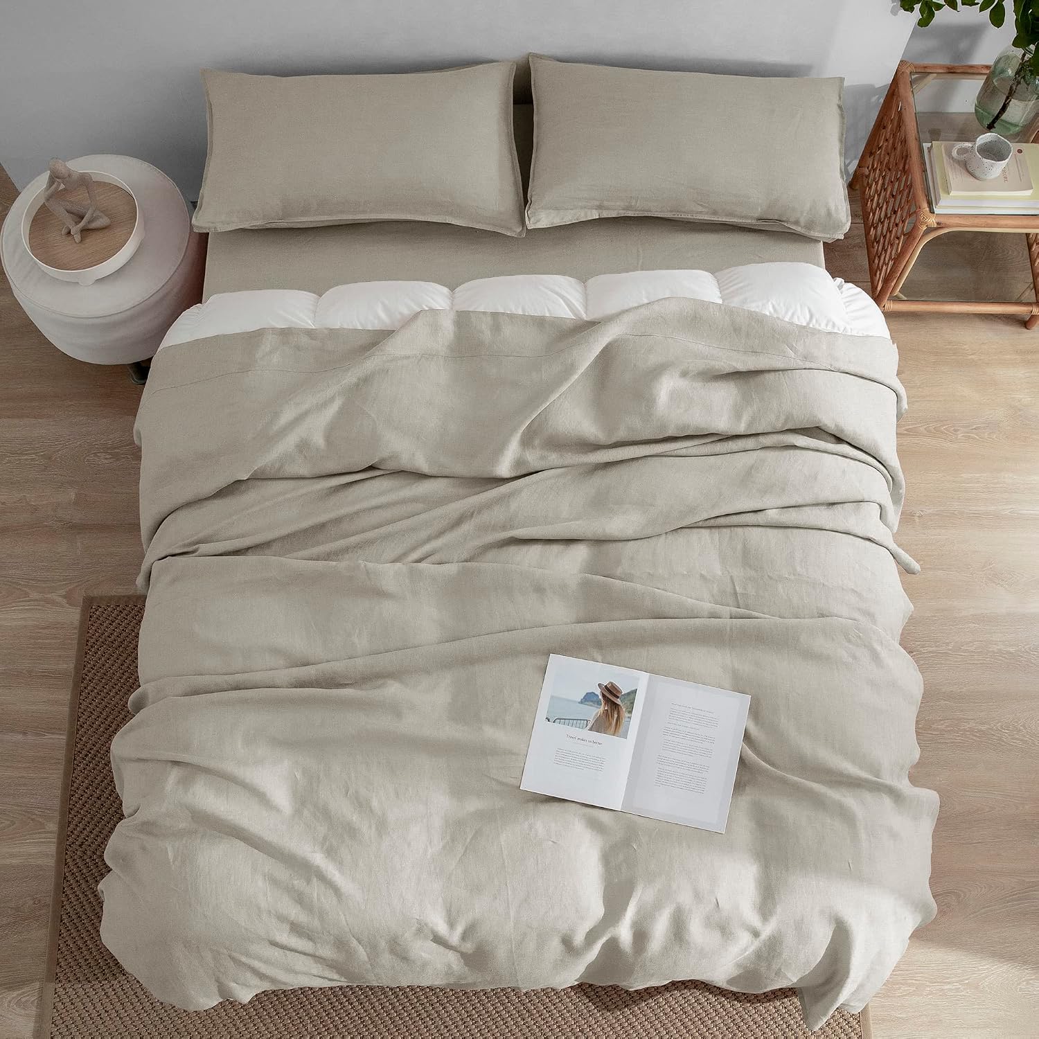 Thumbnail 5 de EVERLY Linen Sheets Set Queen 100% Linen Bedding