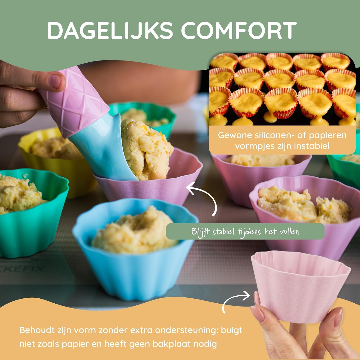 Detalle de Backefix BF-MF-Bunt siliconen muffinvormpjes, 24 stuks van 100 ml
