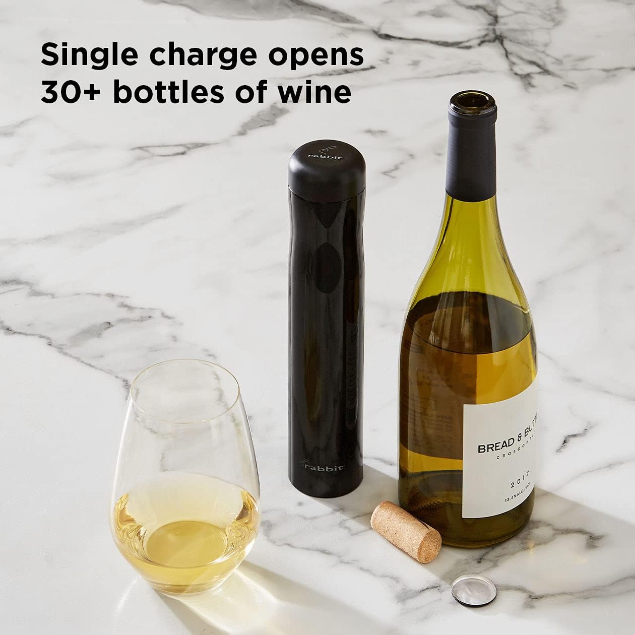 Detalle 2 de RABBIT Automatic Electric Corkscrew Wine Opener (Cordless, Rechargeable) in Shiny Black