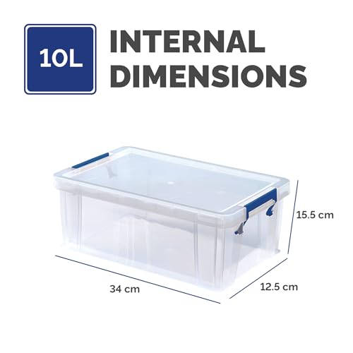 Detalle de Bankers Box ProStore 4x 10L Plastic Storage Boxes with Lids (14 x 34 x 21.5cm) – UK Made