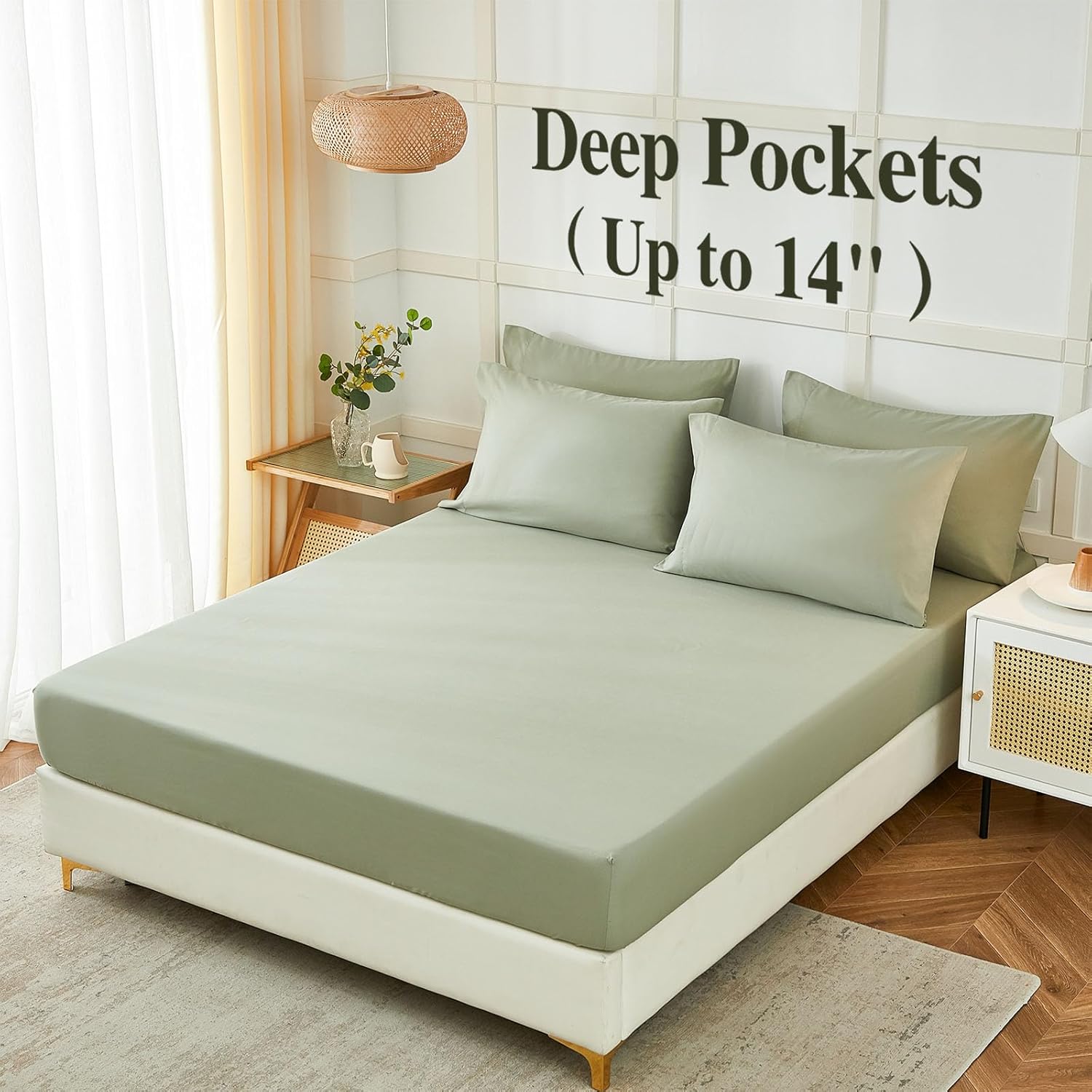 Thumbnail 2 de ILAVANDE Queen Sheets Set (6-Piece) 1800 Series Double Brushed Microfiber — Wrinkle-Free, Breathable Deep Pocket, Sage Green