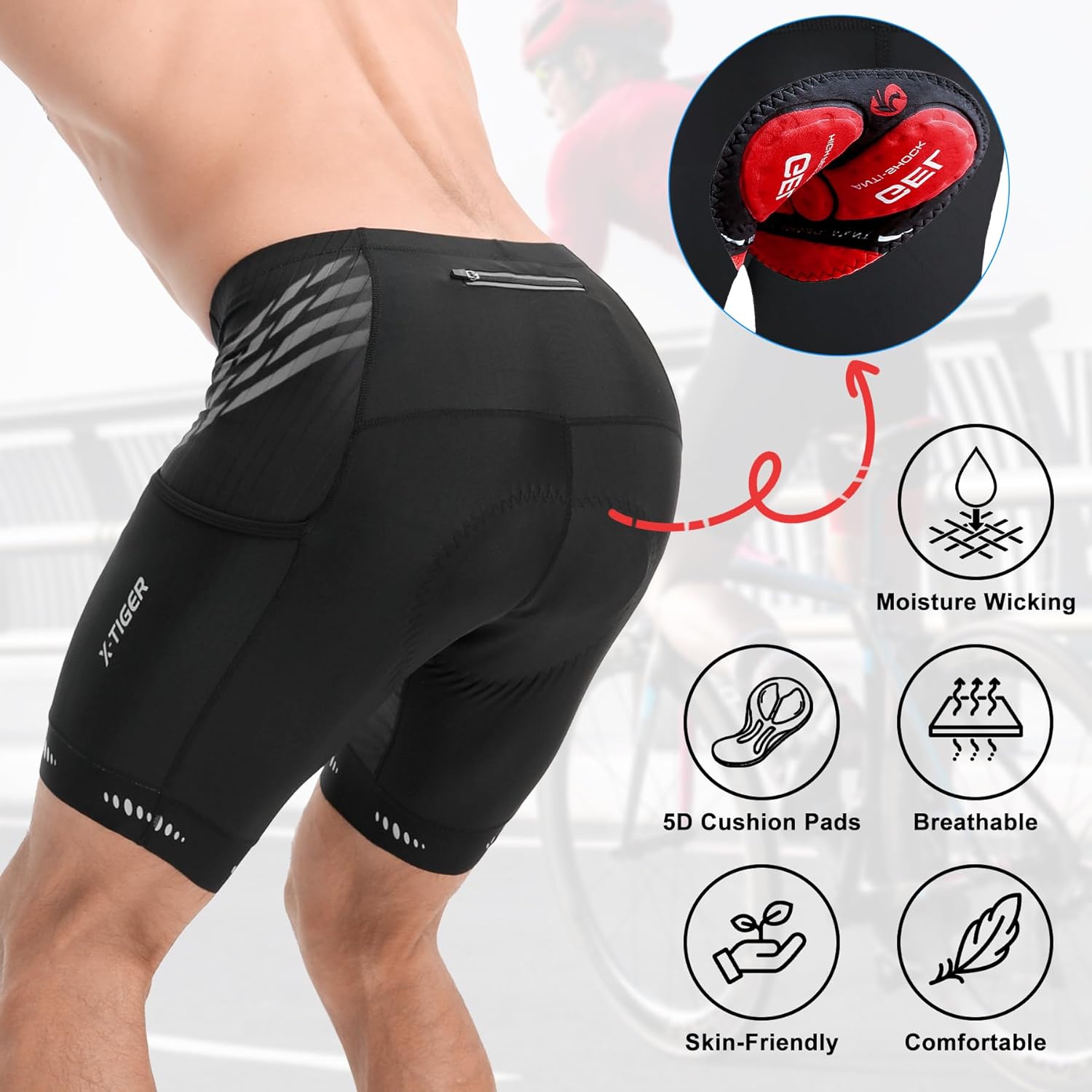 Thumbnail 4 de X-TIGER Radlerhose Herren mit 5D Sitzpolster, 3 Taschen und reflektierenden Details