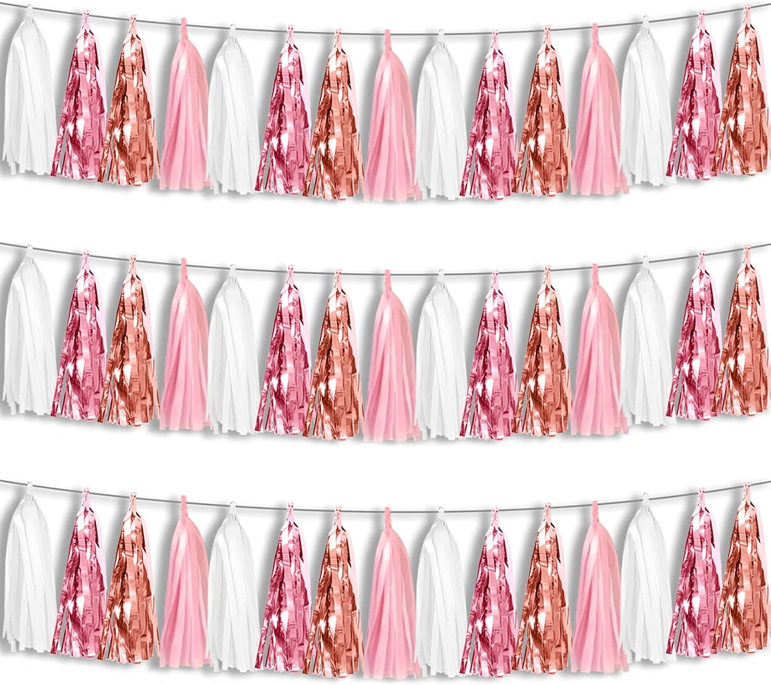 Thumbnail 5 de 3P Black Gold Silver Foil Fringe Metallic Tassel Garland (29.5 ft, Pre-strung Tassels for Parties)