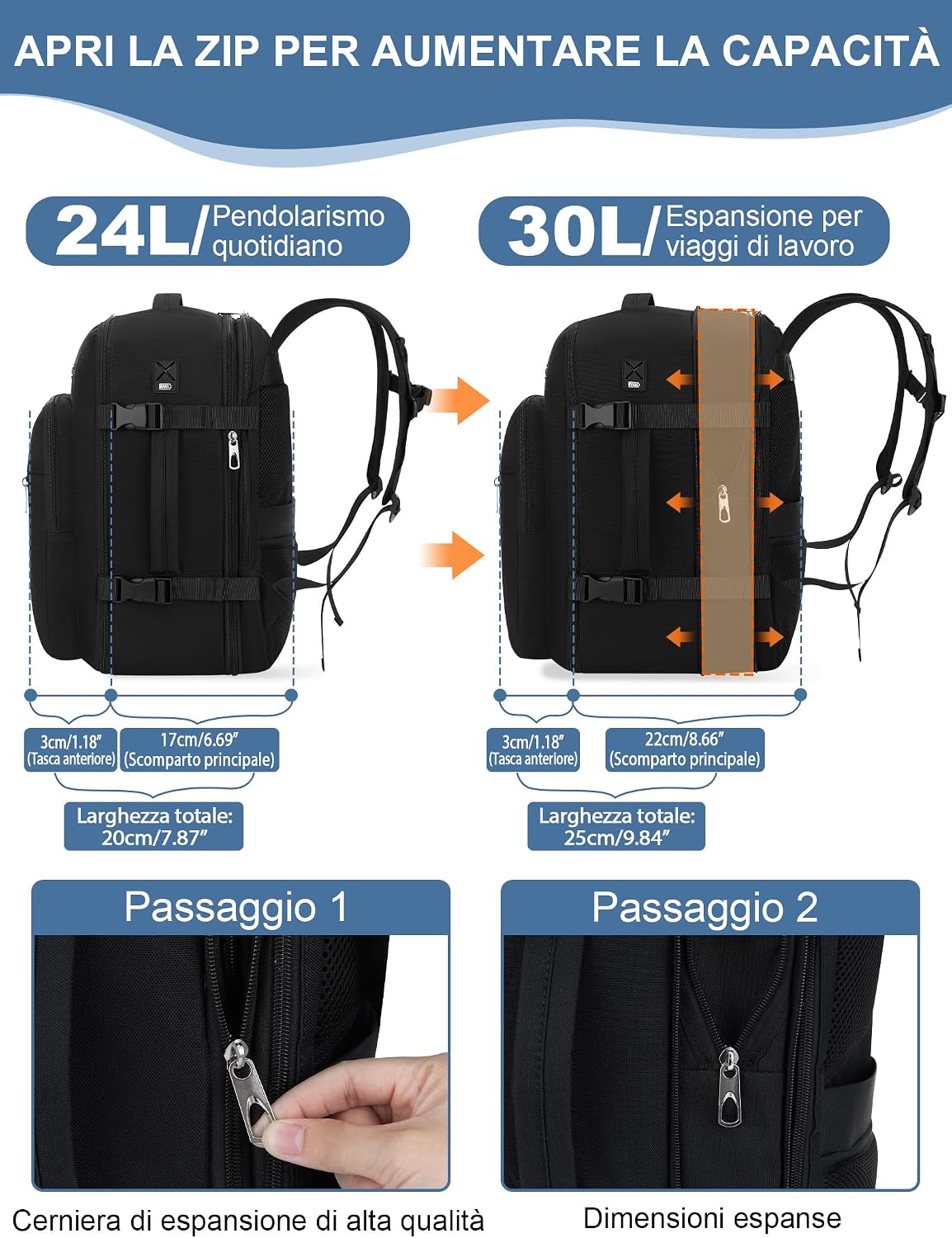 Thumbnail 2 de YOKGO Zaino da Viaggio Ryanair 40x30x20 cm, espandibile 24–30 L, con spazio per laptop 15,6'' e reparto contenitivo
