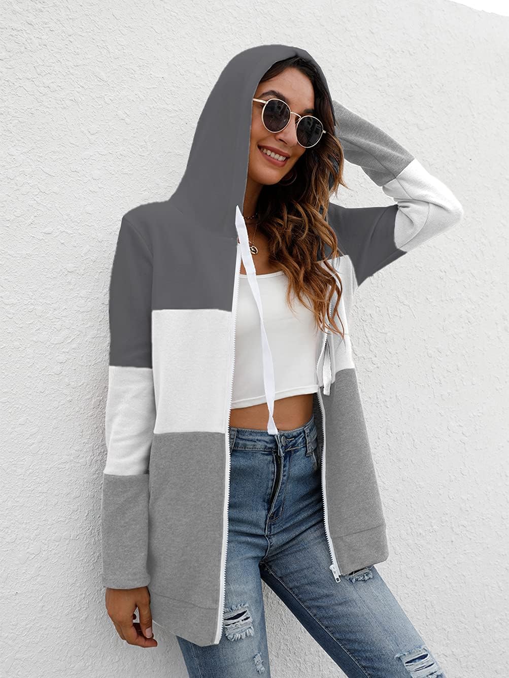Detalle de iChunhua Ladies Zip Up Hooded Hoodie with Pockets