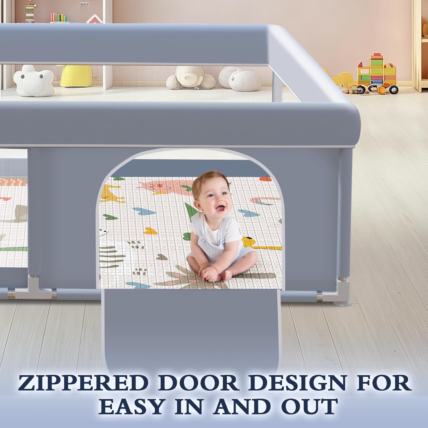 Thumbnail 6 de XVISHX 65 x 50 Inch Baby Playpen with Mat, Playard for Indoor & Outdoor Use (Grey)