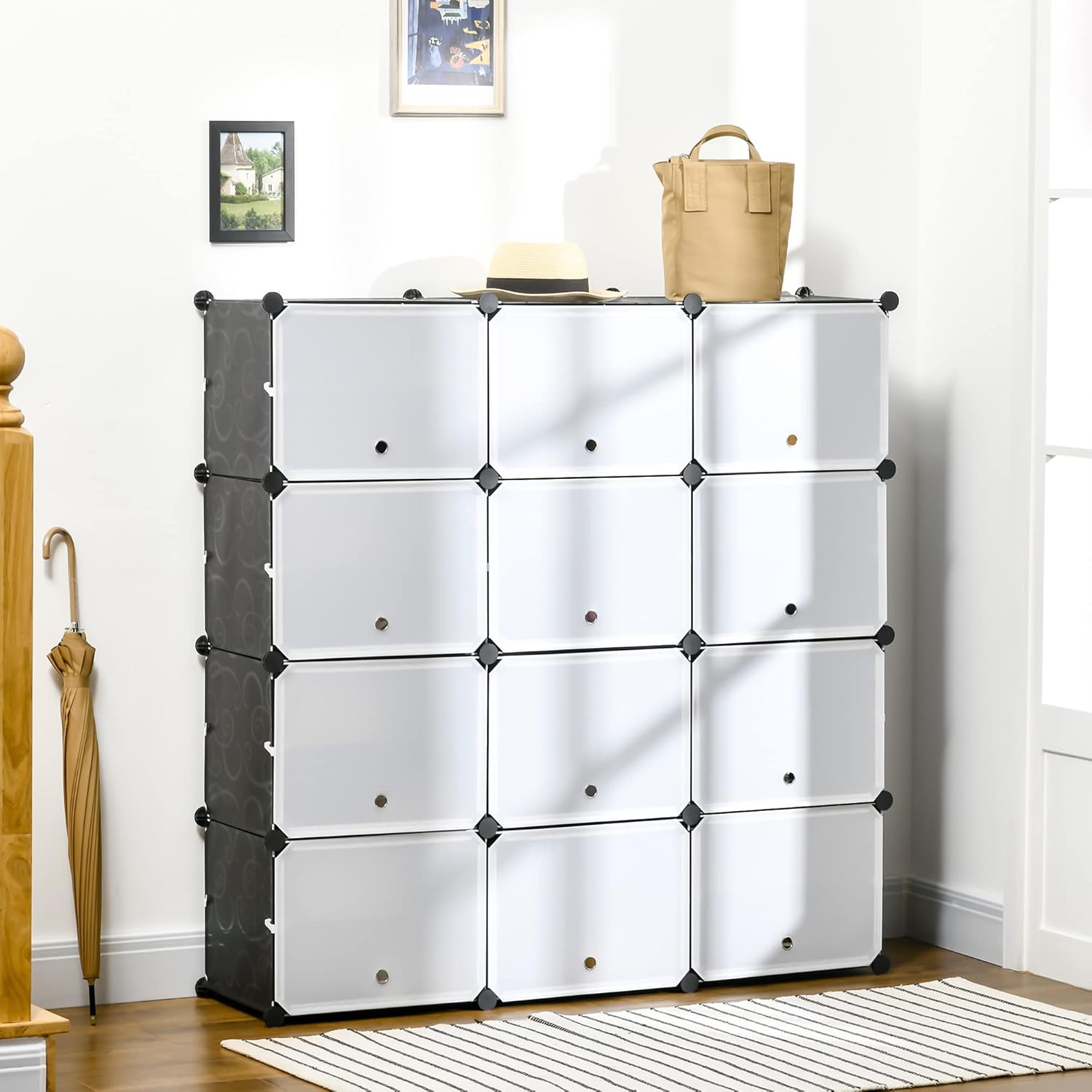 Thumbnail 1 de HOMCOM Meuble à chaussures modulable 12 casiers avec portes et étagères (125 x 32 x 125 cm) noir