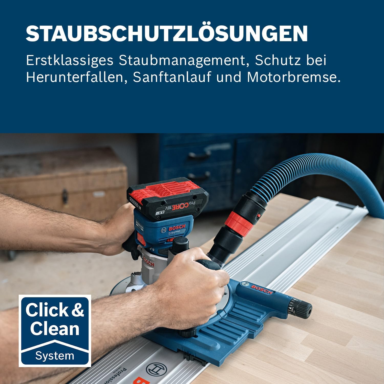 Thumbnail 2 de Bosch Professional 18V System GKF 18V-8 Akku-Kantenfräse – inkl. Parallelanschlag, Absaugadaptern und 8-mm-Spannzange