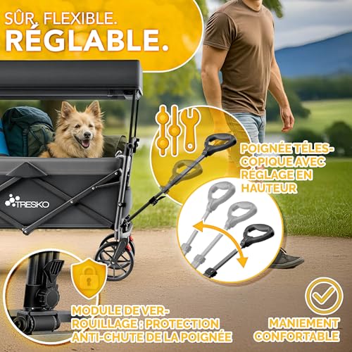 Detalle de TRESKO Chariot de transport pliable avec toit et compartiment isotherme, modèle XXL