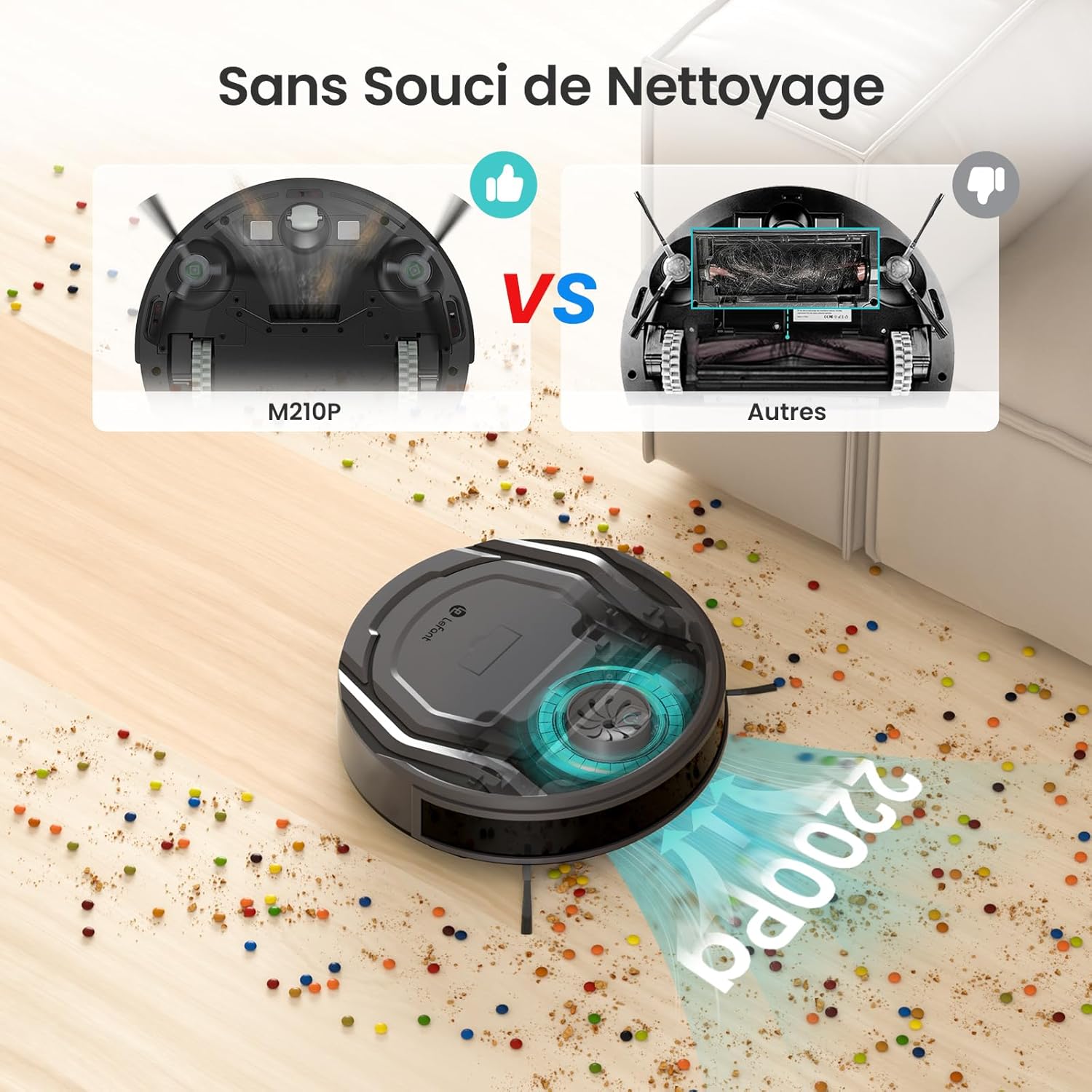 Thumbnail 5 de Lefant M210P : aspirateur robot mince connecté WiFi 2,4 GHz, 6 modes et autonomie jusqu’à 120 min
