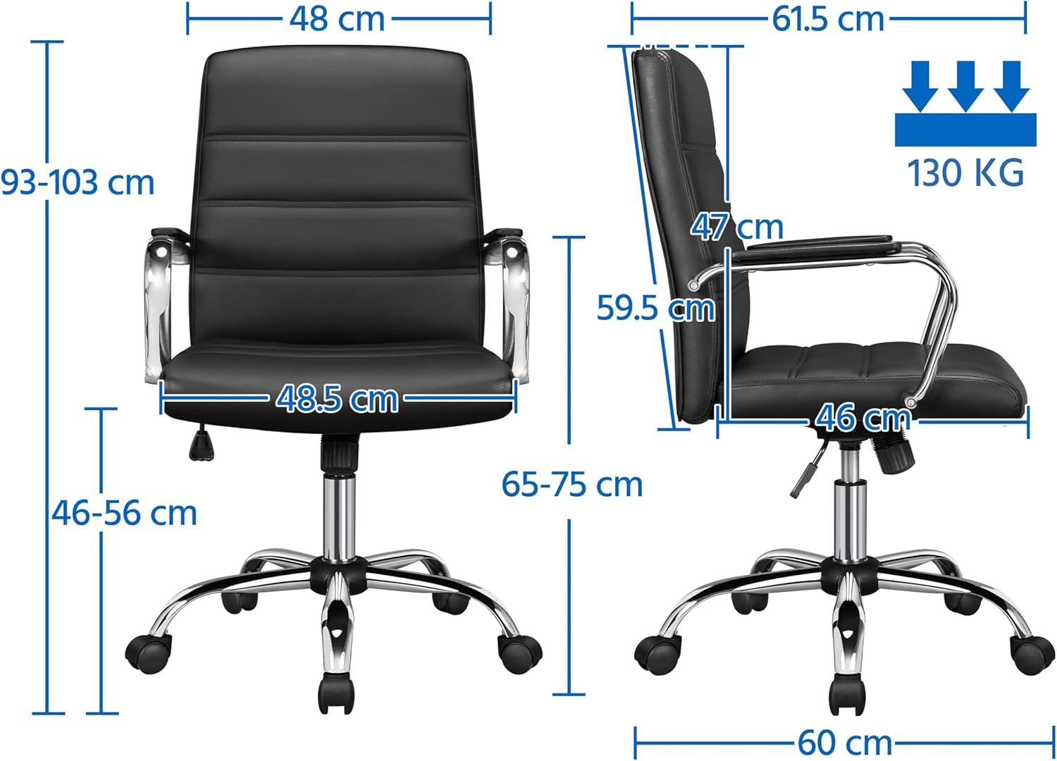 Thumbnail 2 de Yaheetech Poltroncina ergonomica da ufficio reclinabile girevole in ecopelle, altezza regolabile (portata 130 kg) nera