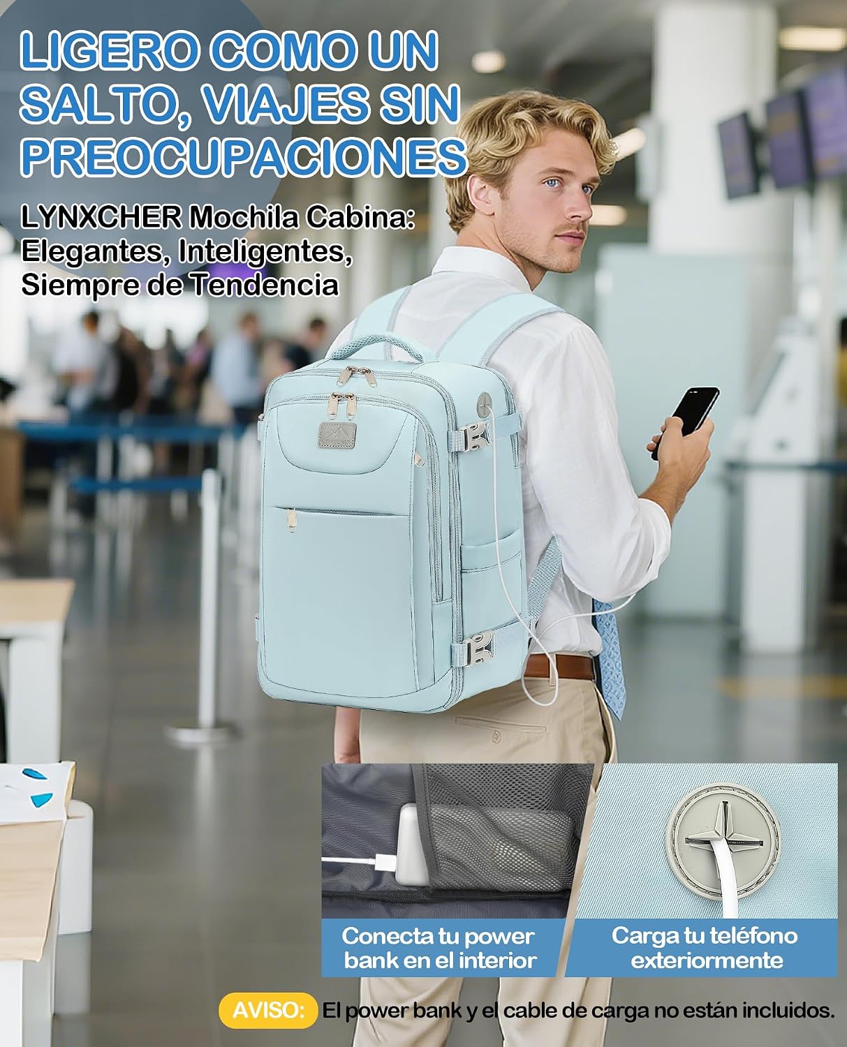 Thumbnail 5 de LYNXCHER Mochila de Viaje Cabina para Avión ✈️ 30L Celeste