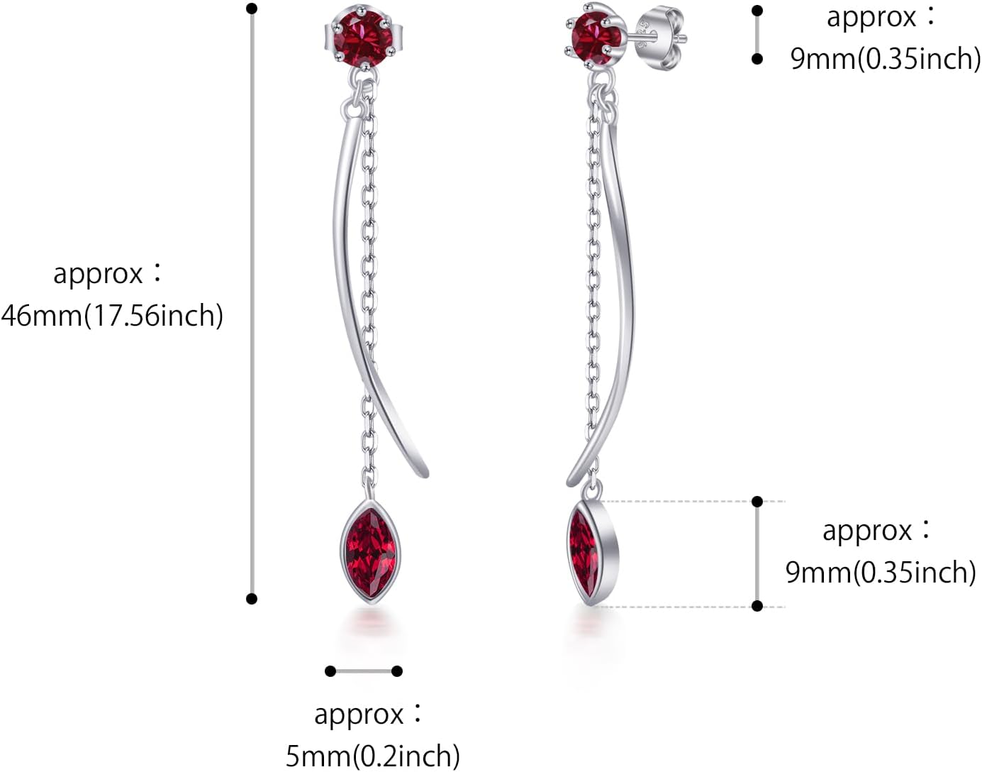 Thumbnail 5 de PHNIBIRD Boucles d'oreilles femme argent 925 avec pierre de naissance – goutte pendante
