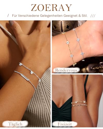 Thumbnail 7 de ZOERAY Bracelet Femme Argent 925 Or avec Trefle à 4 Feuilles Réglable