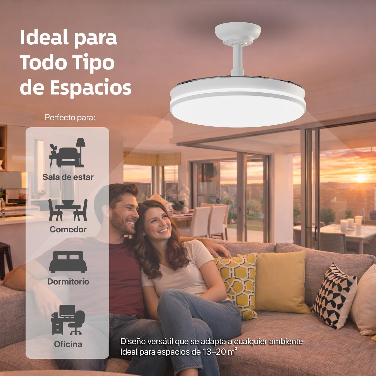 Thumbnail 6 de Ventilador de techo LEDUNI con luz, mando y motor DC 30W de 6 velocidades (50 cm, blanco mate)
