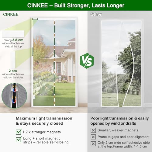 Thumbnail 1 de Cinkee ENGROSAR mosquitera magnética para puerta exterior 90x210 cm (blanco), se cierra sola y sin taladrar