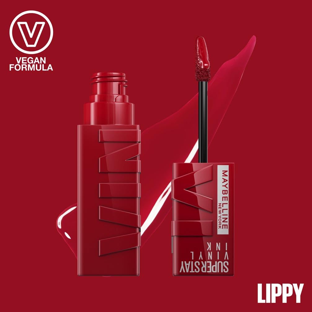 Detalle 2 de Maybelline New York Super Stay Vinyl Ink – flüssiger Lippenstift mit Vinyl-Glanz, 16H Halt & Nuance 10 Lippy (4,2 ml)
