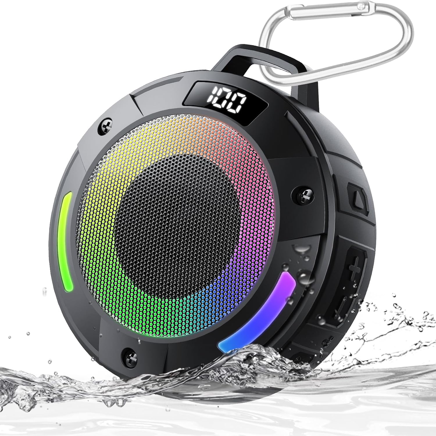 Detalle de Tragbarer Mini Bluetooth Lautsprecher mit LED-Licht, IP68 & Schwimmfunktion – Musikbox für Dusche, Wandern & Reisen