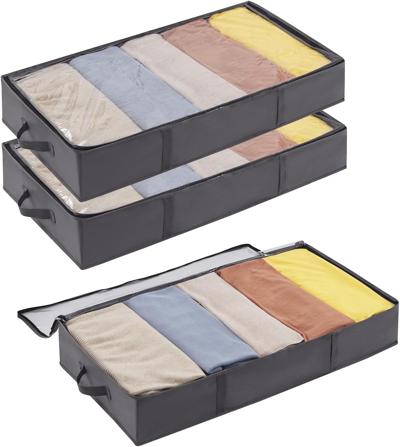 Detalle de Lifewit LF230216 opbergzakken onder het bed, 3-pack van 65 liter, grijs