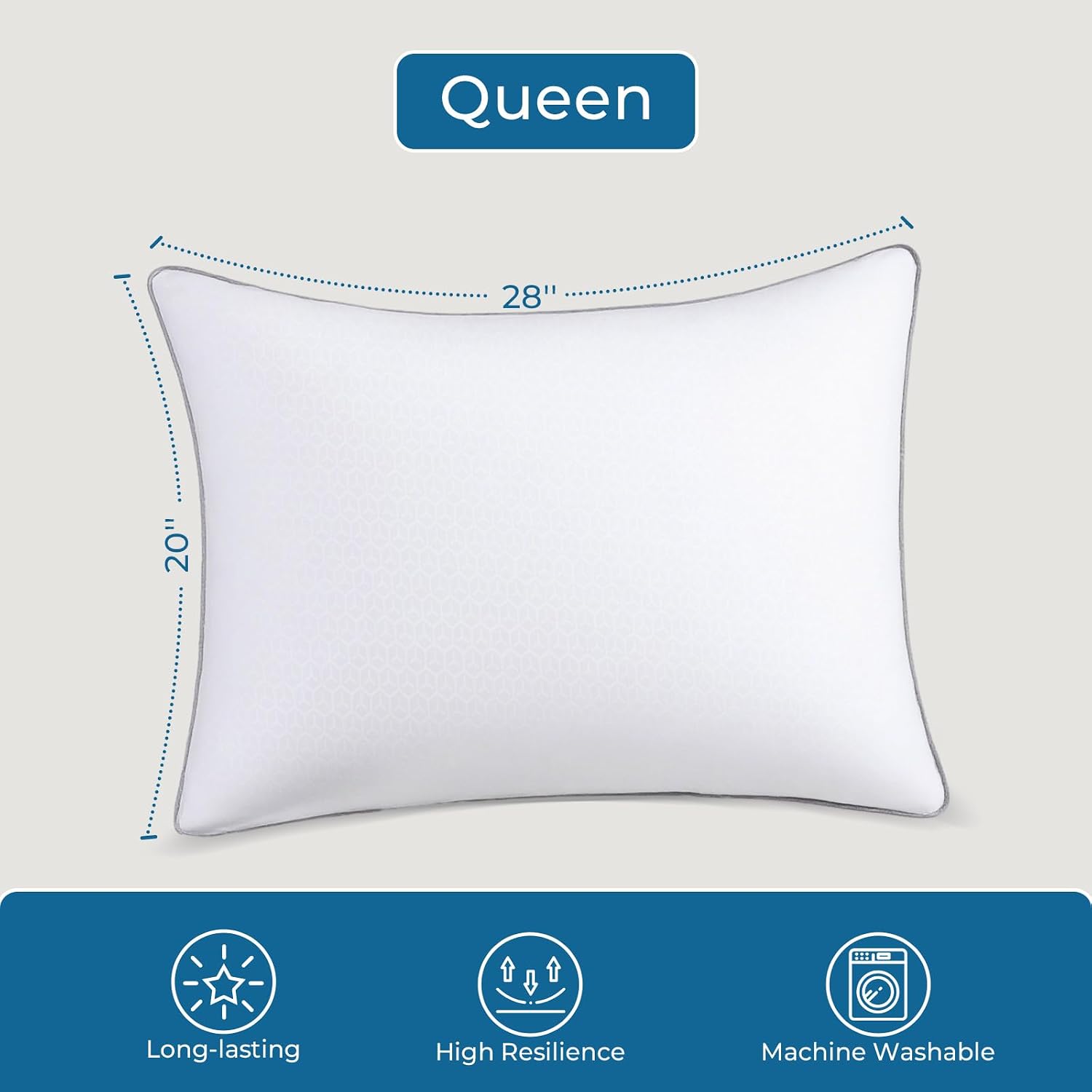 Detalle 2 de Sasttie Queen Size Firm Bed Pillows, 6-Pack, Down Alternative, Machine Washable