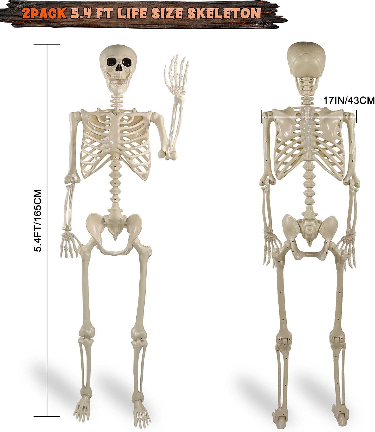 Detalle de Znorso 5.4FT Halloween Skeleton 2-Pack, Posable Plastic Decorations
