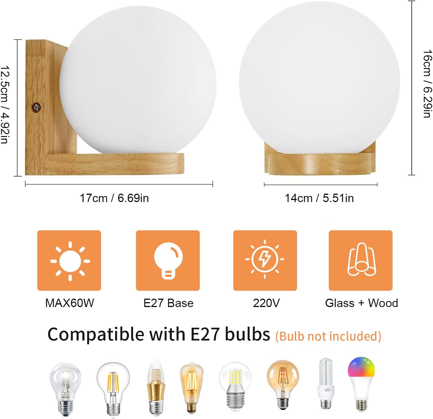 Thumbnail 3 de Mckalen Aplique de Madera para Interior 🛠️ E27 Moderno