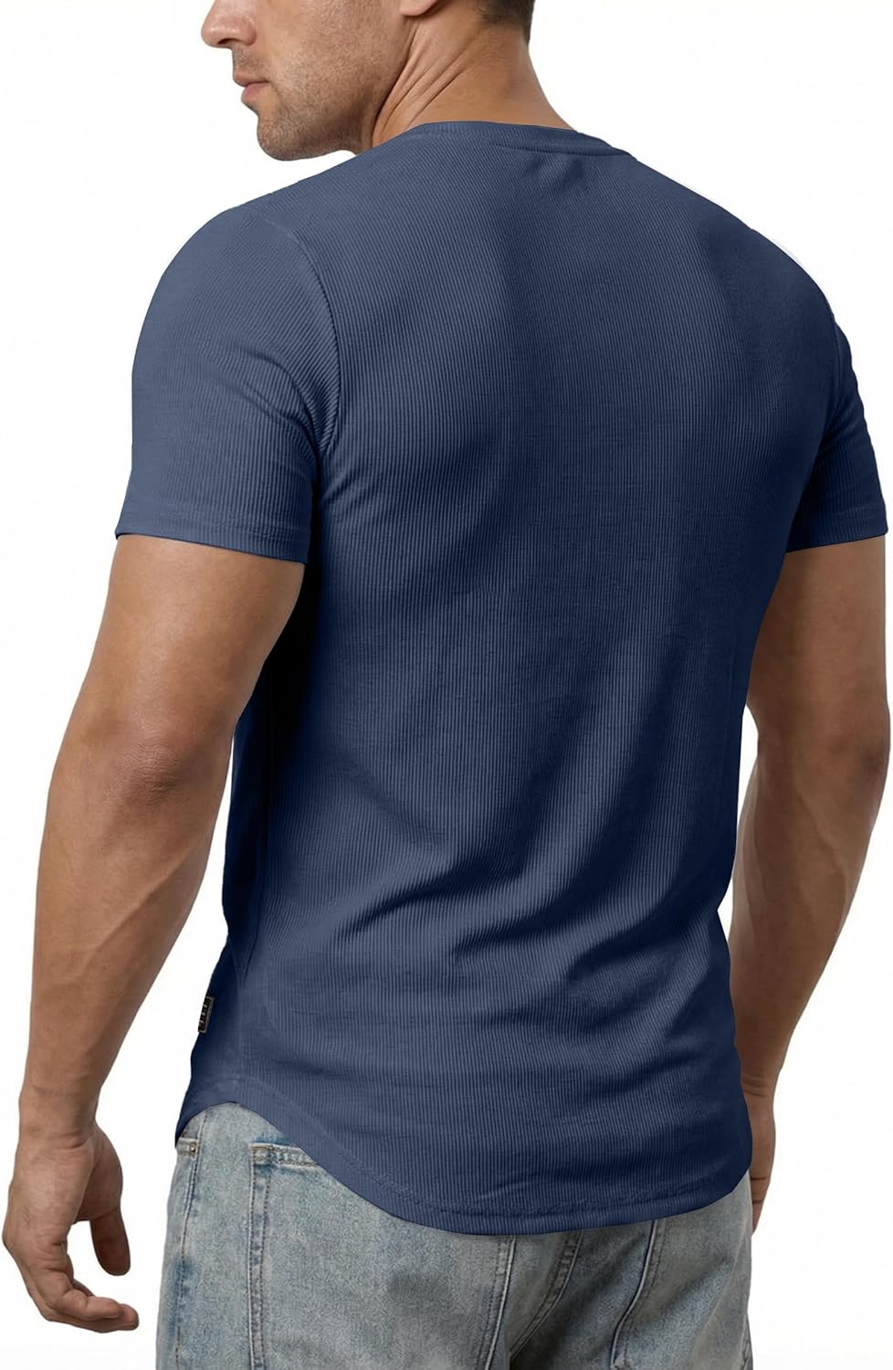 Thumbnail 1 de JMIERR Men's Muscle Slim Texture V Neck Longline Henley Tee