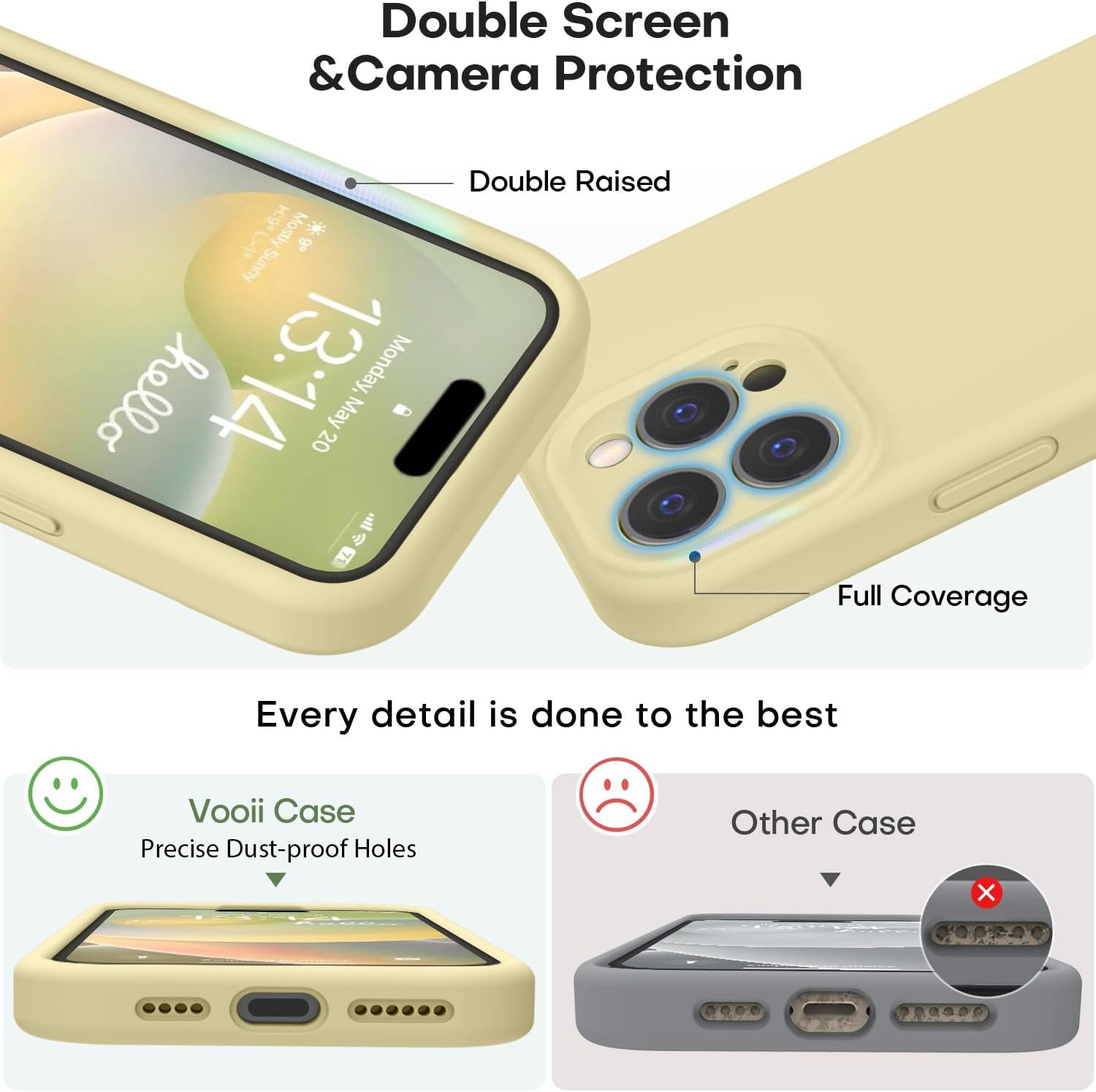 Detalle de Vooii Compatible iPhone 16 Pro Max Case (Liquid Silicone, Creamy Yellow) with Camera Protection
