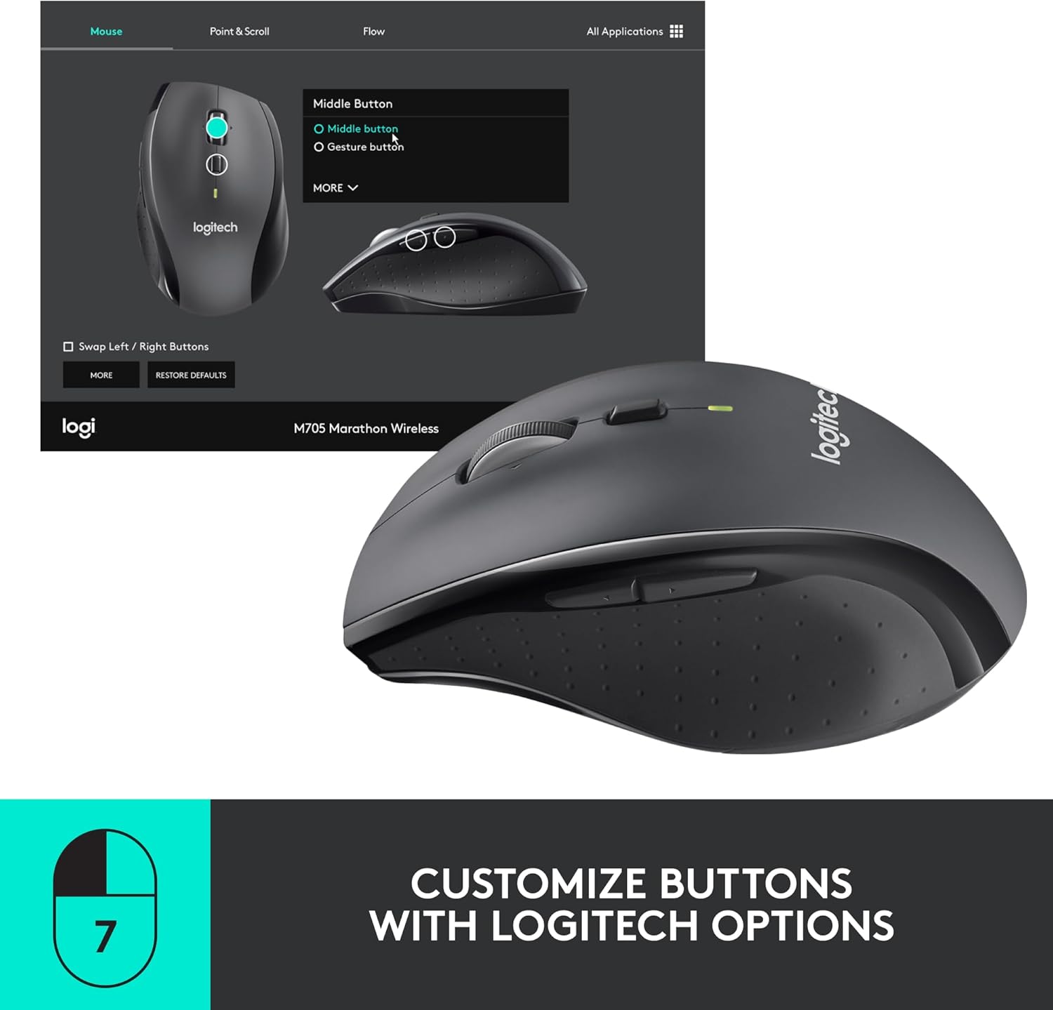 Thumbnail 3 de Logitech M705 Marathon Wireless Mouse 1000 DPI 🖱