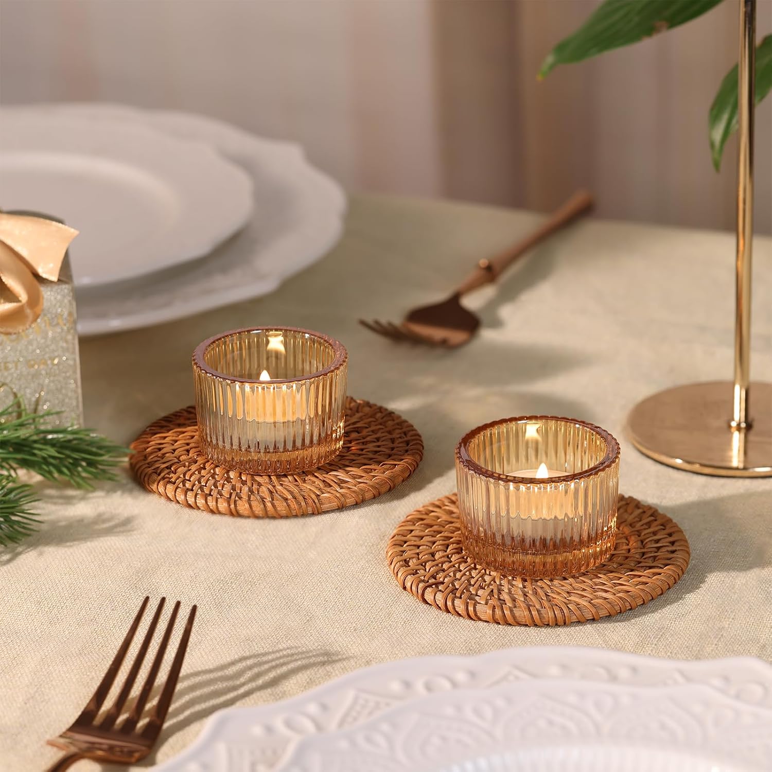 Thumbnail 1 de NITIME 30-Piece Ribbed Gold Candle Holders for Centerpiece 🕯