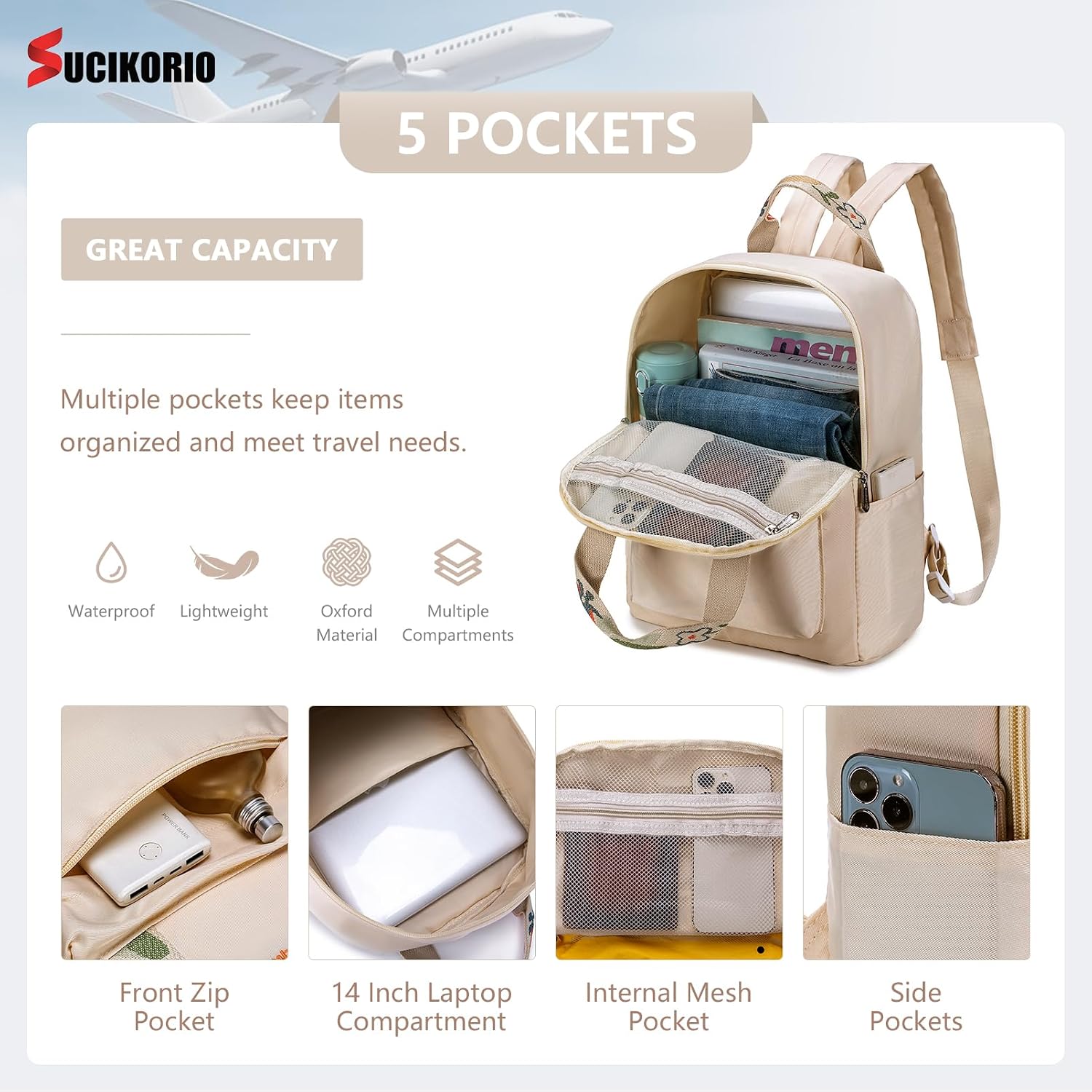 Thumbnail 3 de SUCIKORIO 40x30x15cm underseat travel backpack with 14-inch laptop compartment