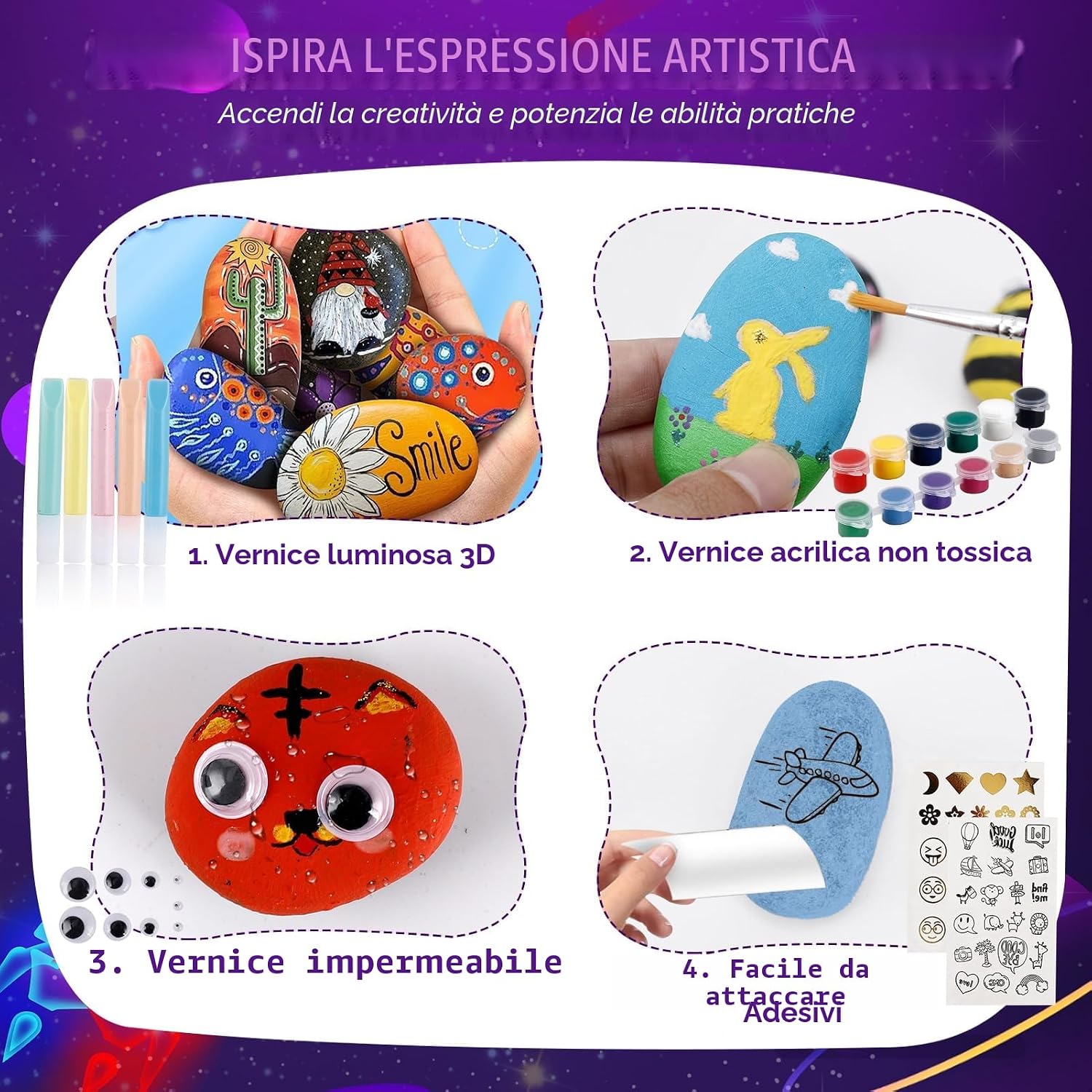 Detalle 2 de Kit Sassi da dipingere per bambine 4-9 anni 🎨