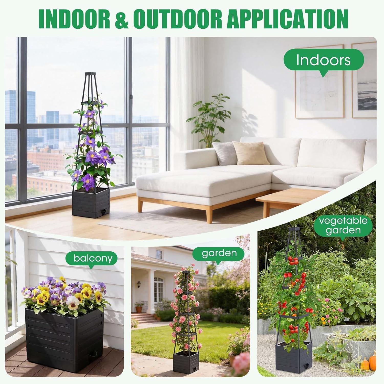Thumbnail 4 de MQHUAYU Raised Beds for Garden with Trellis (2-Pack) – 18L Self-Watering Plant Boxes with 57" Trellis