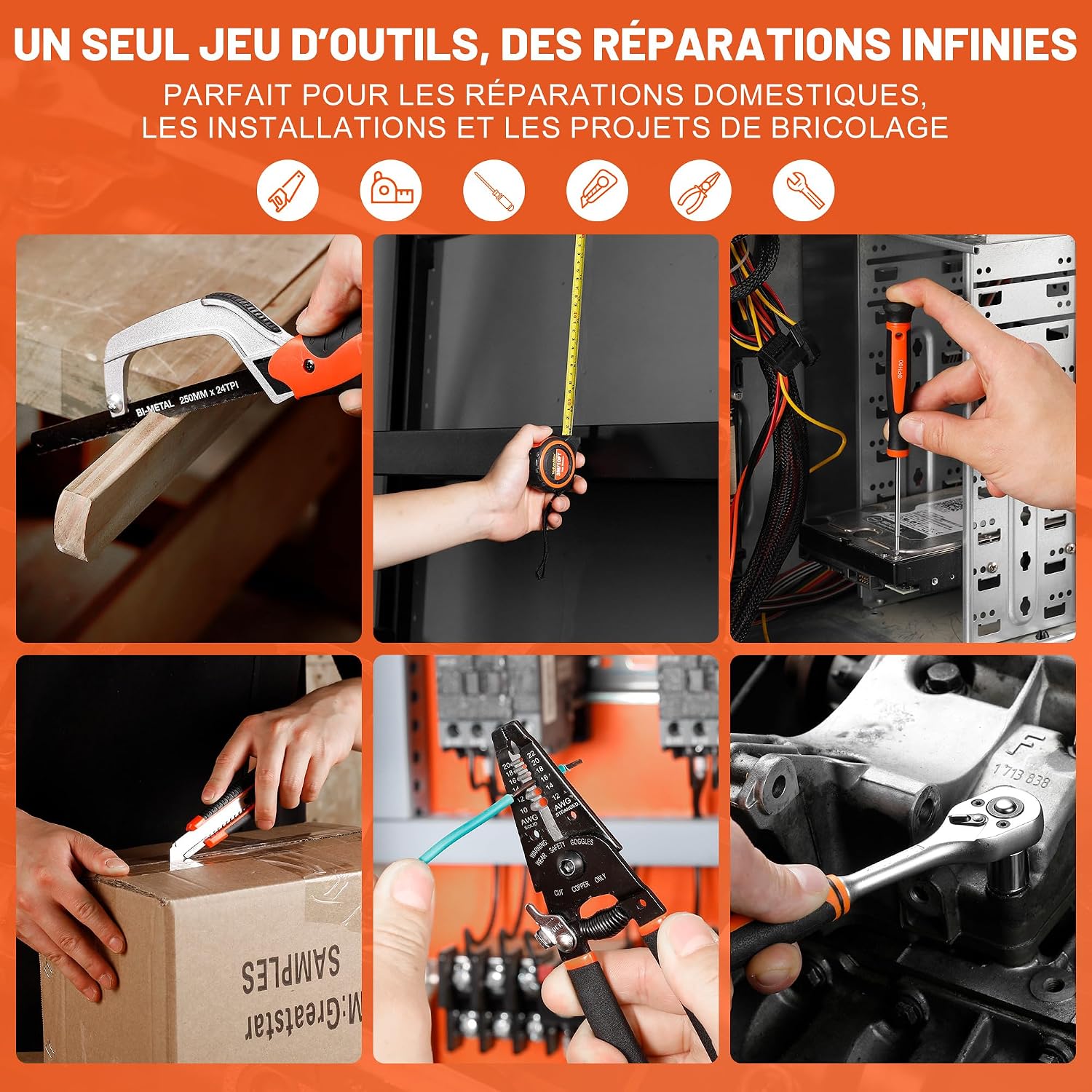Thumbnail 5 de ValueMax Kit d'Outils 219 Pièces avec Sac Durable — Ensemble complet pour bricolage, réparation et entretien