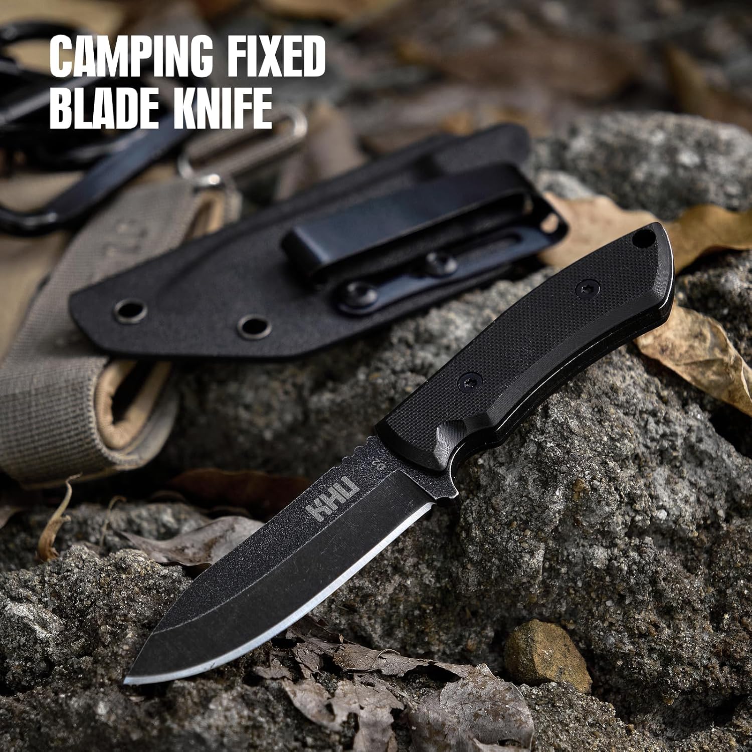 Thumbnail 3 de KHU Coltello a lama fissa EDC per outdoor | D2 steel, manico G10 e fodero Kydex con clip regolabile