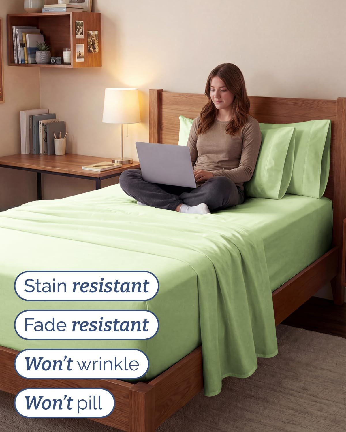 Detalle 1 de CGK Unlimited 21InchTwXLLightSage Twin XL Sheet Set, Microfibre, Light Sage