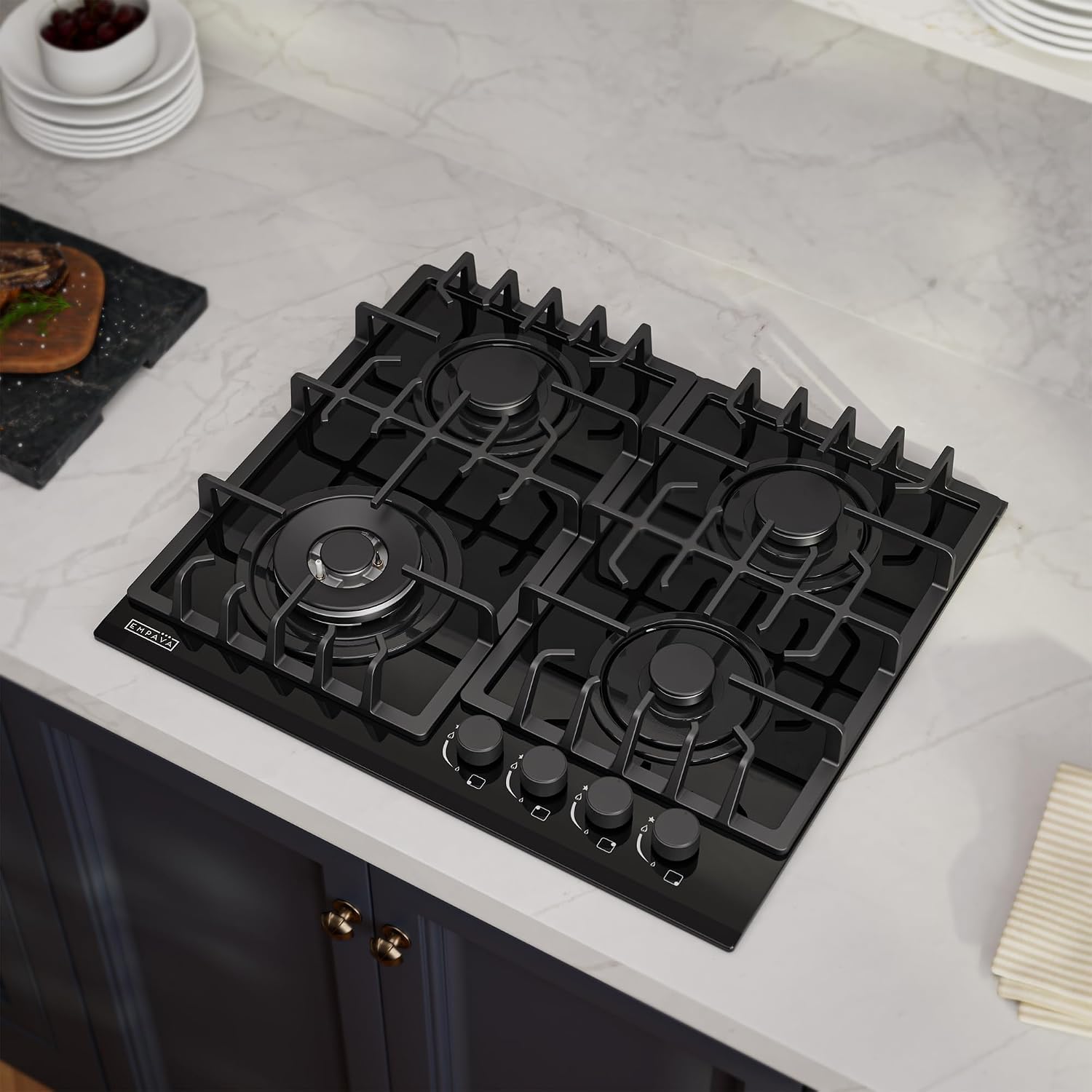 Detalle 2 de Empava 24 in. Gas Stove Cooktop, 4 Sealed SABAF Burners, Black Glass