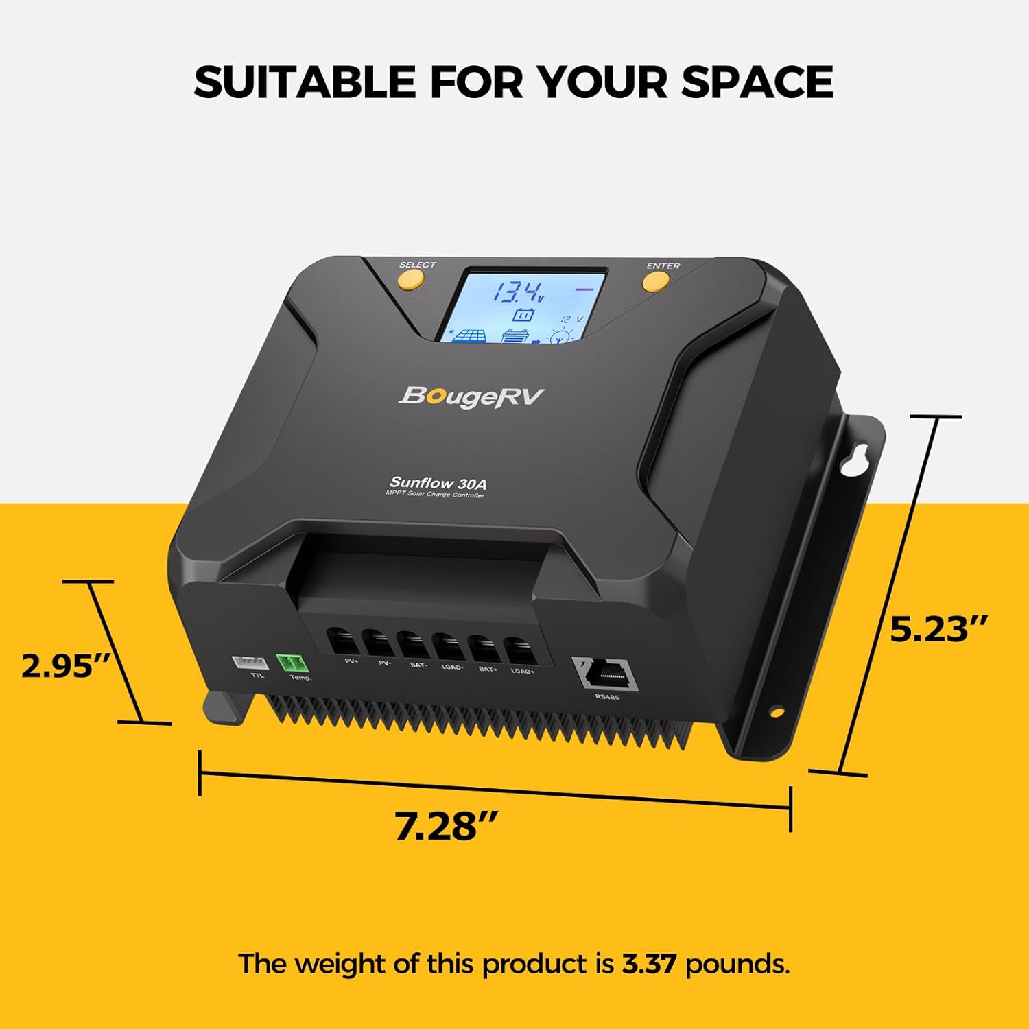 Thumbnail 6 de BougeRV Sunflow 30A MPPT Solar Charge Controller with Low-Temp Cut-Off, App Control & Backlit LCD