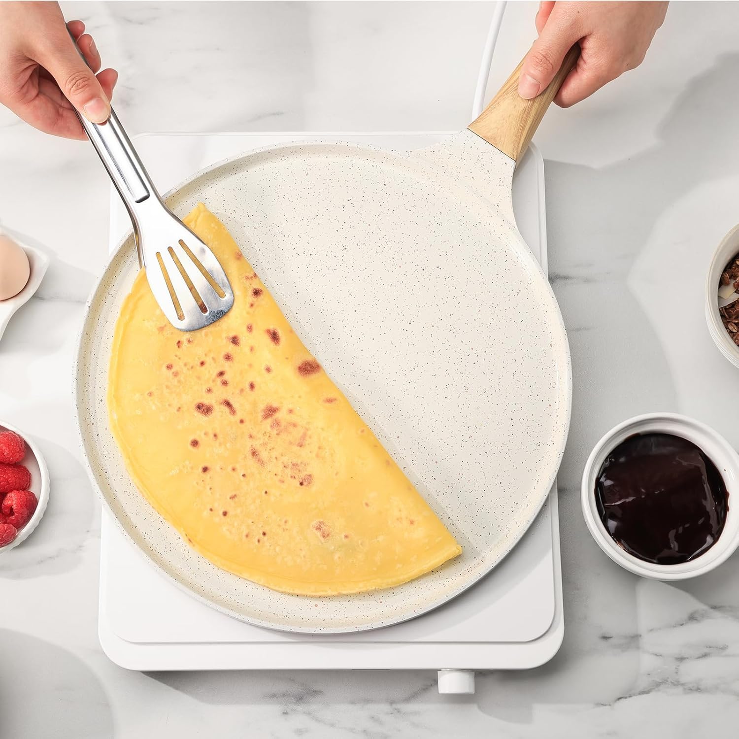 Thumbnail 6 de SENSARTE Weiß Keramik Crepe Pfanne 26 cm – Antihaft-Omelettpfanne für Crêpes, induktionsgeeignet