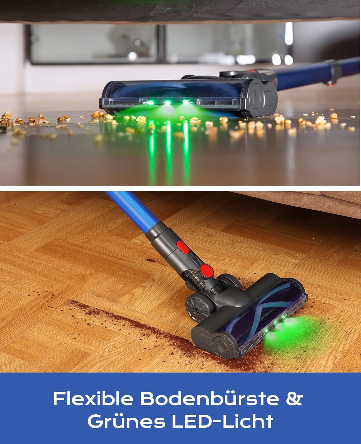 Thumbnail 4 de Ivormentico Akku-Staubsauger kabellos 50 Min / 40 kPa / 450 W – mit LED-Bodenbürste gegen Tierhaare (blau)